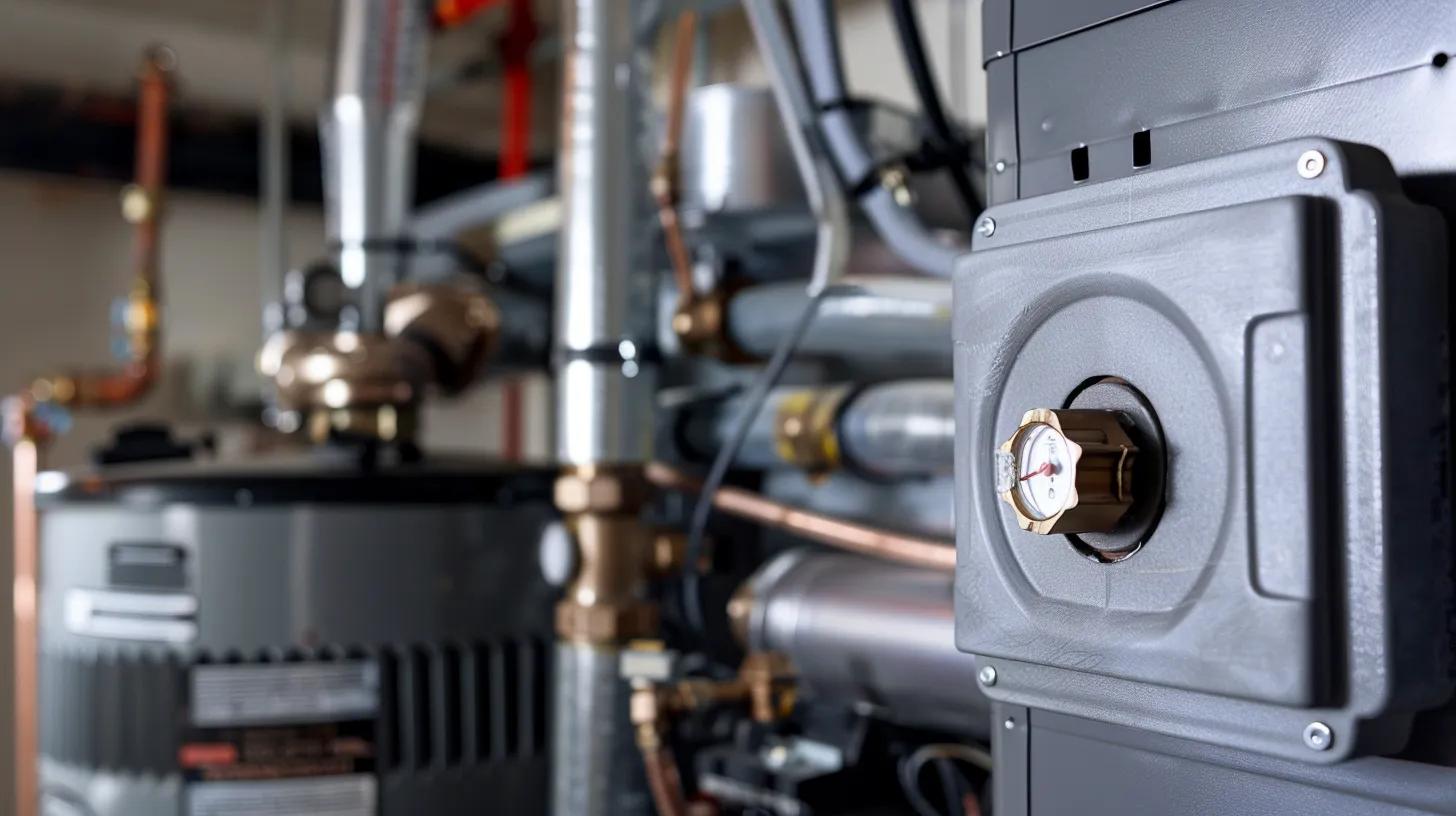 HVAC system components including a pressure gauge and pipes, emphasizing the importance of fall maintenance for efficient heating in Mentor, Ohio.